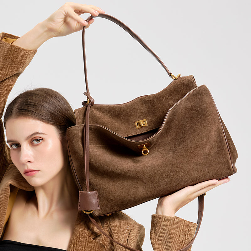 Luxury Suede Leather Shoulder Bag - Clarisse
