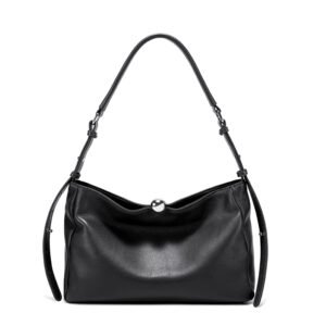 Luxury leather bag styled for an elegant everyday outfit – model Fiora in black color