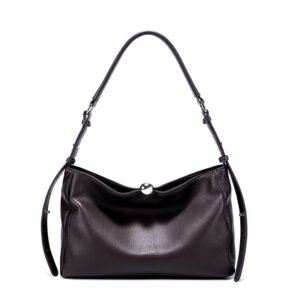 Luxury leather bag styled for an elegant everyday outfit – model Fiora in dark esspreso color