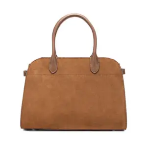 Close-up of camel brown genuine cow leather bag serena Donna Puo handbag