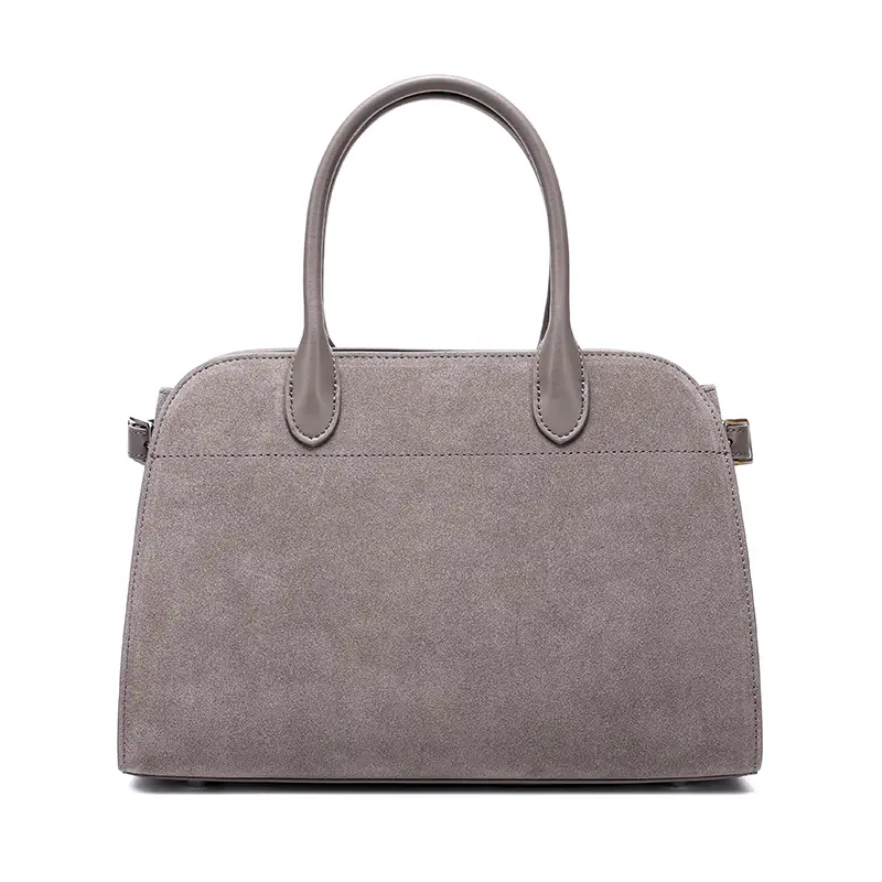 Close-up of grey genuine cow leather bag serena Donna Puo handbag