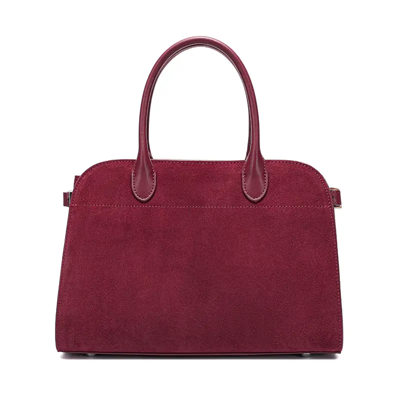 Close-up of red genuine cow leather bag serena Donna Puo handbag