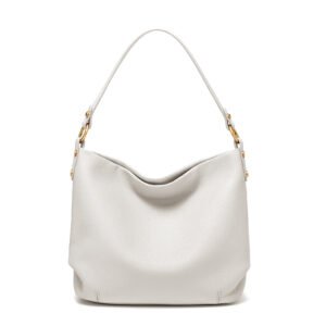 Close-up view of genuine cow leather grain in white color